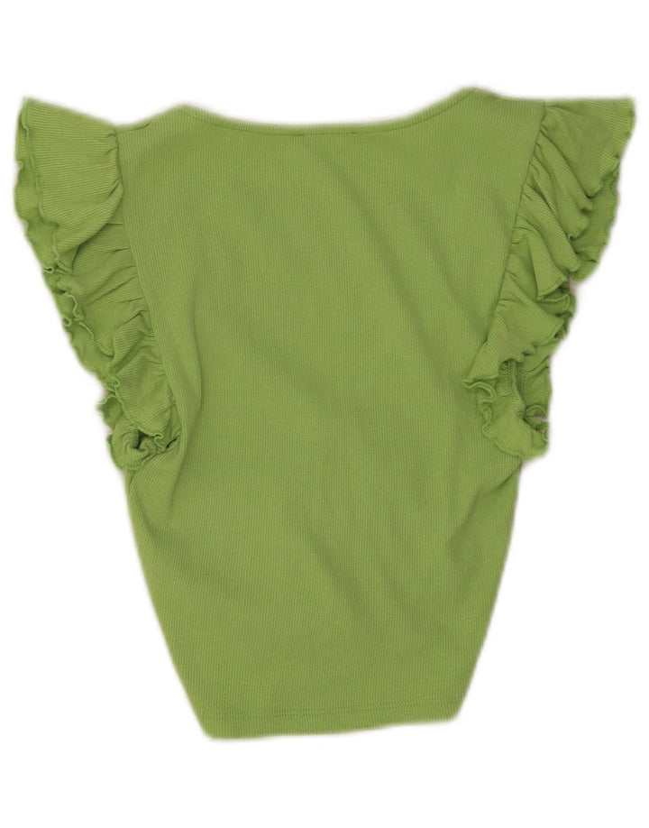 Zara Womens Crop Top UK 8 Small Green Cotton