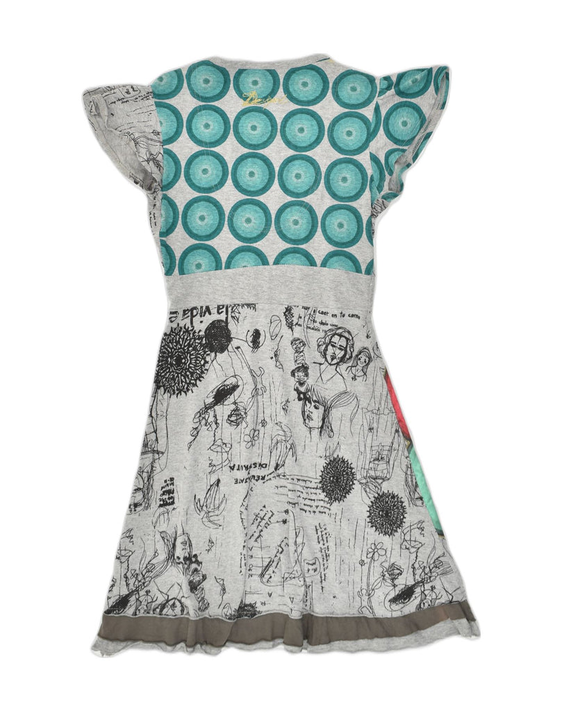 DESIGUAL Womens Crazy Pattern A-Line Dress UK 8 Small Grey Geometric | Vintage Desigual | Thrift | Second-Hand Desigual | Used Clothing | Messina Hembry 