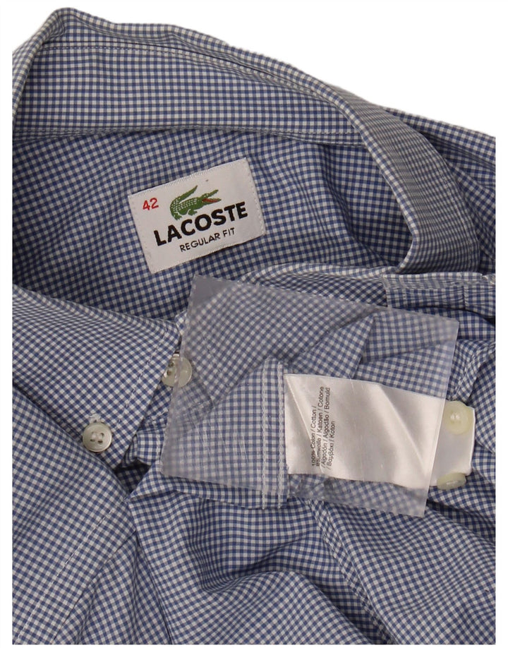 LACOSTE Mens Regular Fit Shirt Size 42 Large Blue Gingham Cotton