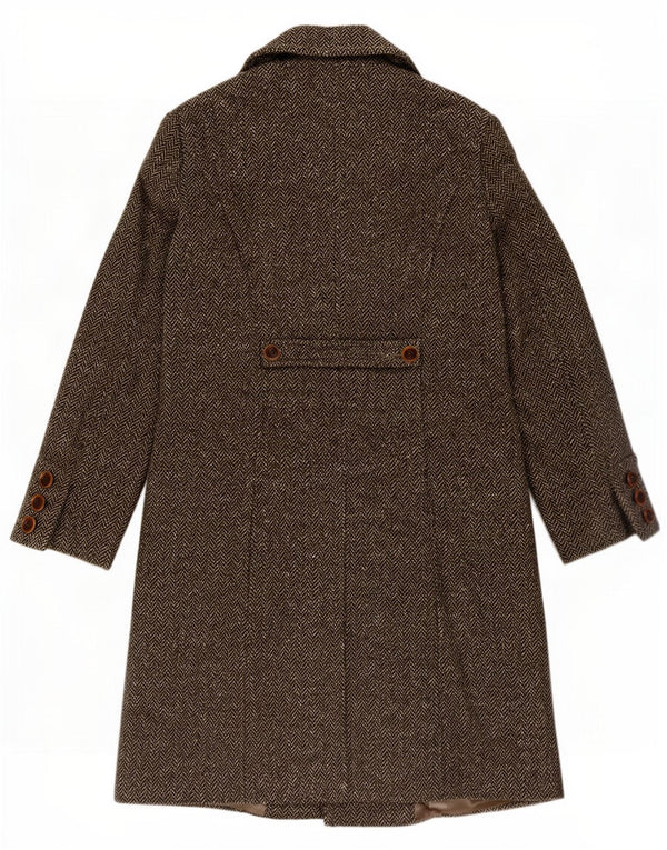 Marella Womens Double Breasted Coat UK 12 Medium Brown Herringbone Wool