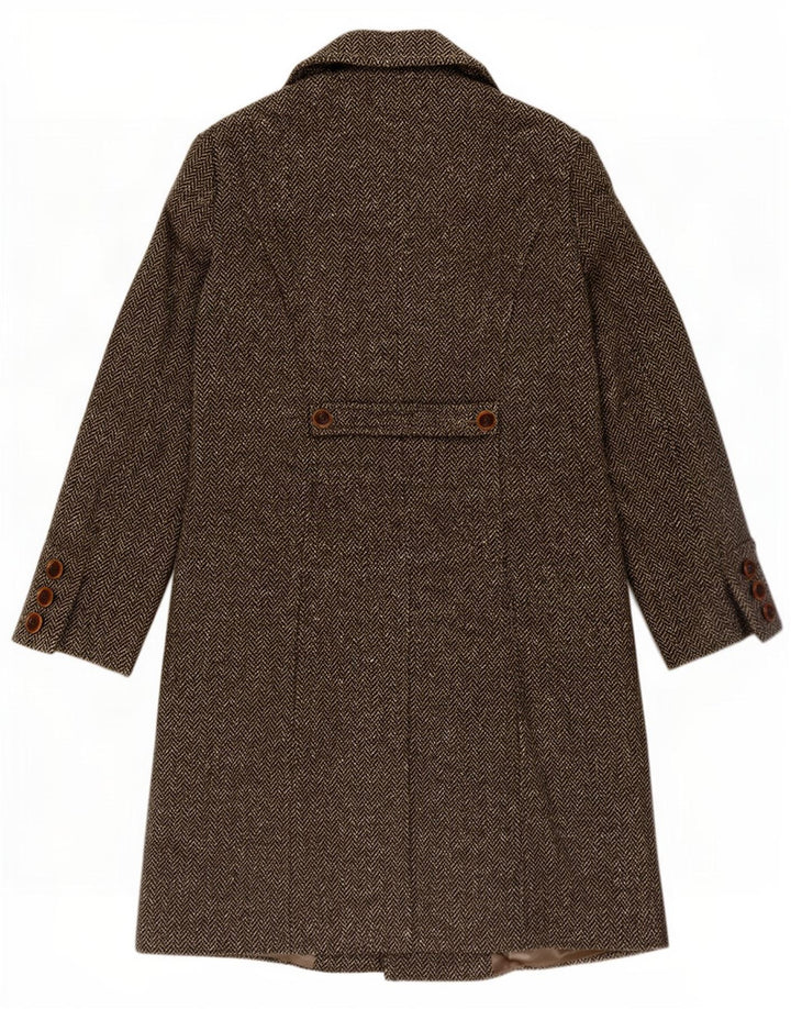 Marella Womens Double Breasted Coat UK 12 Medium Brown Herringbone Wool