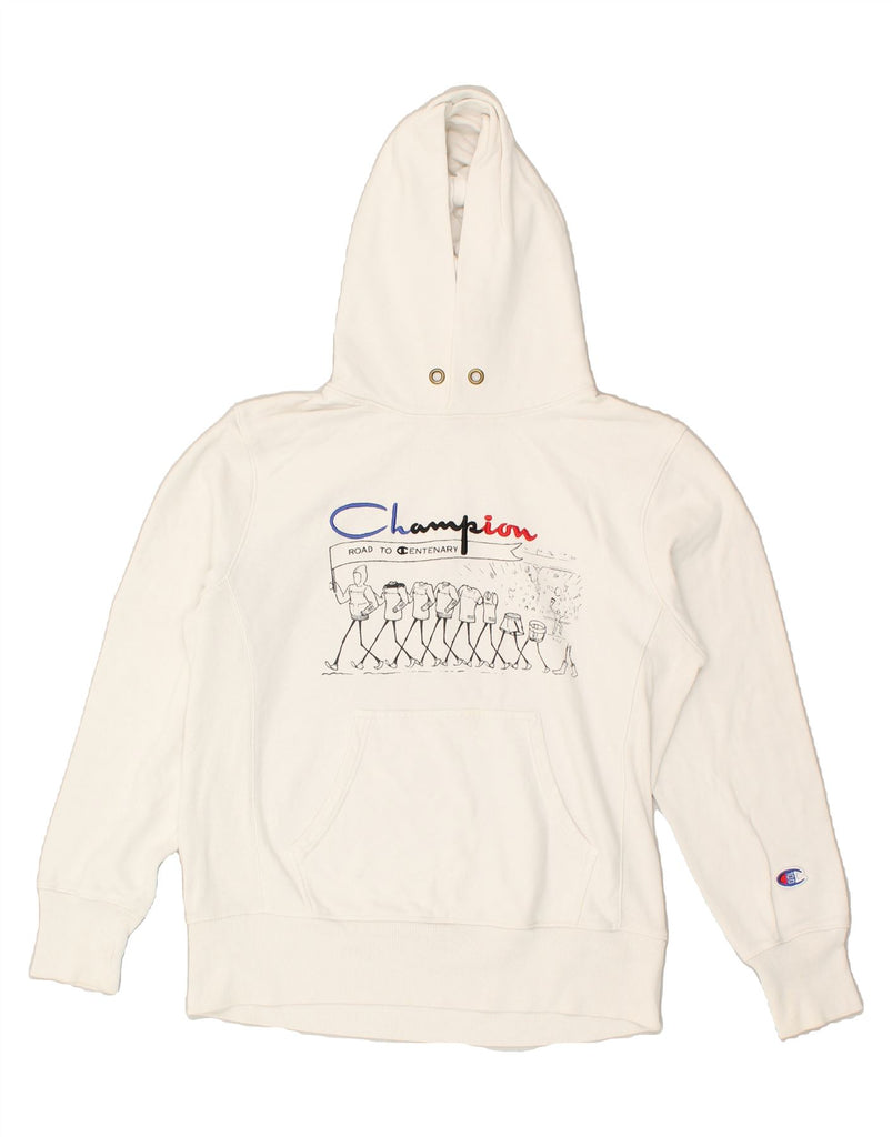 CHAMPION Mens Graphic Hoodie Jumper Large White Cotton | Vintage Champion | Thrift | Second-Hand Champion | Used Clothing | Messina Hembry 