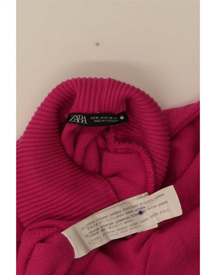 Zara Womens Crop Oversized Top Long Sleeve UK 12 Medium Pink Polyester