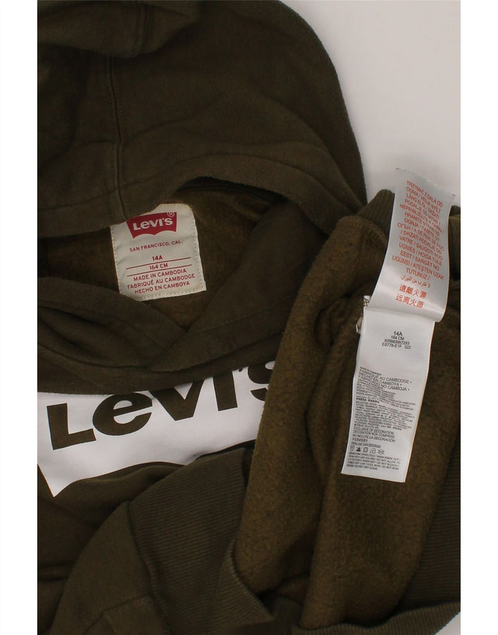 LEVI'S Boys Graphic Hoodie Jumper 13-14 Years Khaki Cotton Vintage Levi's and Second-Hand Levi's from Messina Hembry 