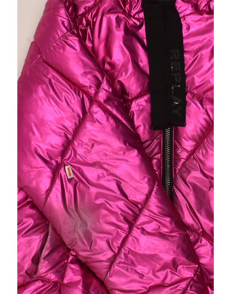 REPLAY Womens Hooded Padded Jacket UK 2 2XS Pink Polyamide | Vintage Replay | Thrift | Second-Hand Replay | Used Clothing | Messina Hembry 