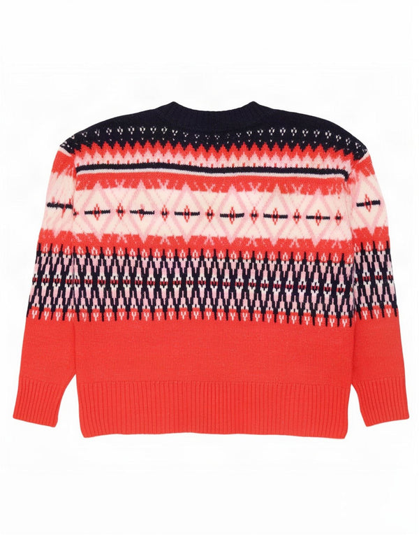 Marks & Spencer Womens Boat Neck Jumper Sweater UK 14 Medium Red Fair Isle