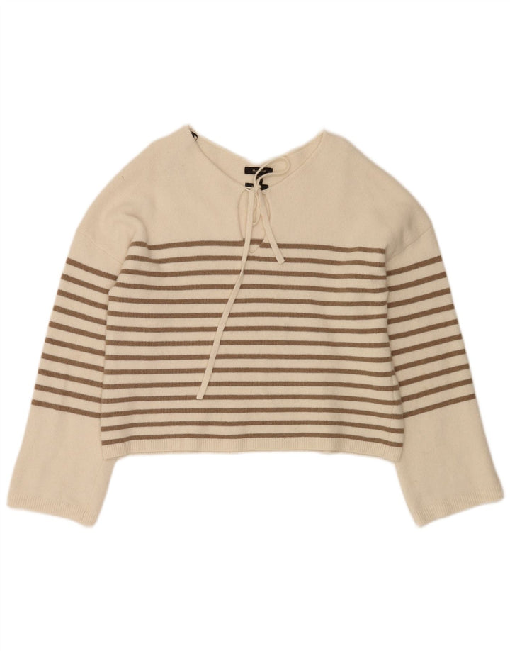 Massimo Dutti Womens Crop Boat Neck Jumper Sweater UK 10 Small White
