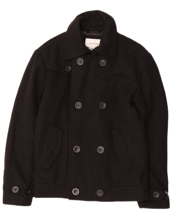 ENERGIE Mens Pea Coat UK 36 Small Black Wool