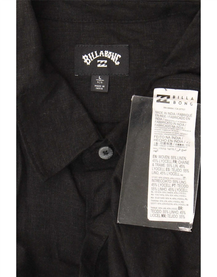 Billabong Mens Short Sleeve Shirt Large Black Linen