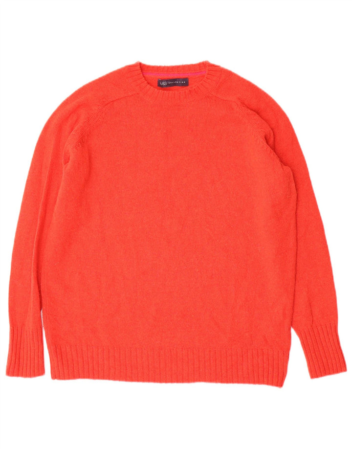 Marks & Spencer Womens Crew Neck Jumper Sweater UK 14 Medium Orange Wool