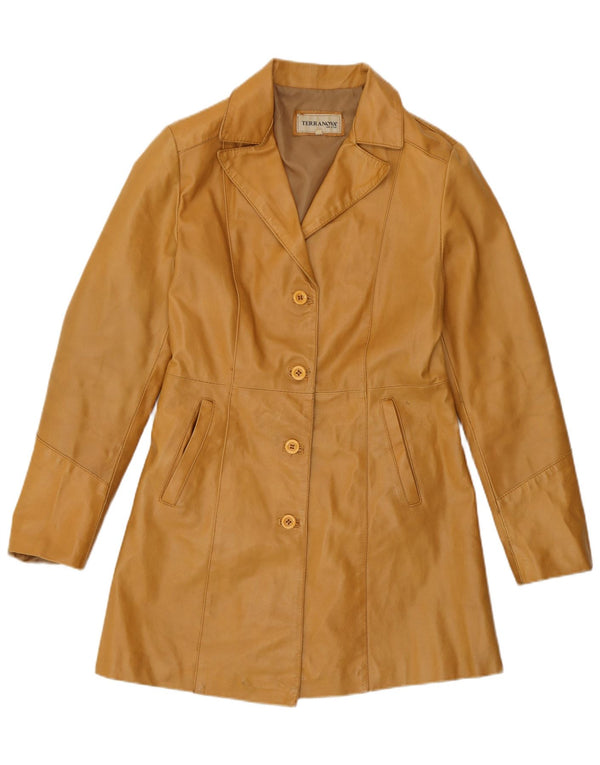 Terranova Womens Leather Coat UK 10 Small Beige Leather