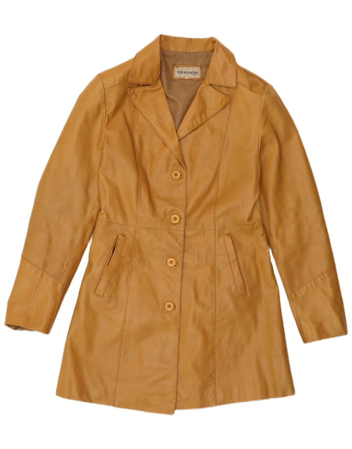 Terranova Womens Leather Coat UK 10 Small Beige Leather