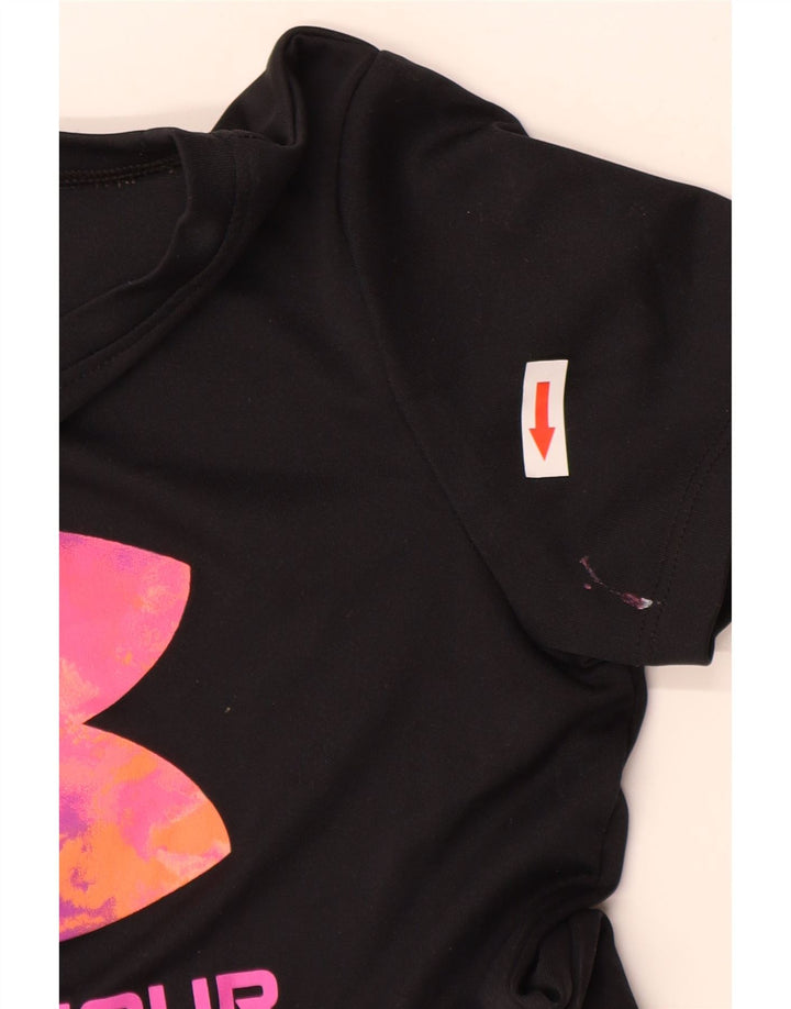 Under Armour Girls Graphic T-Shirt Top 9-10 Years Medium Black Polyester