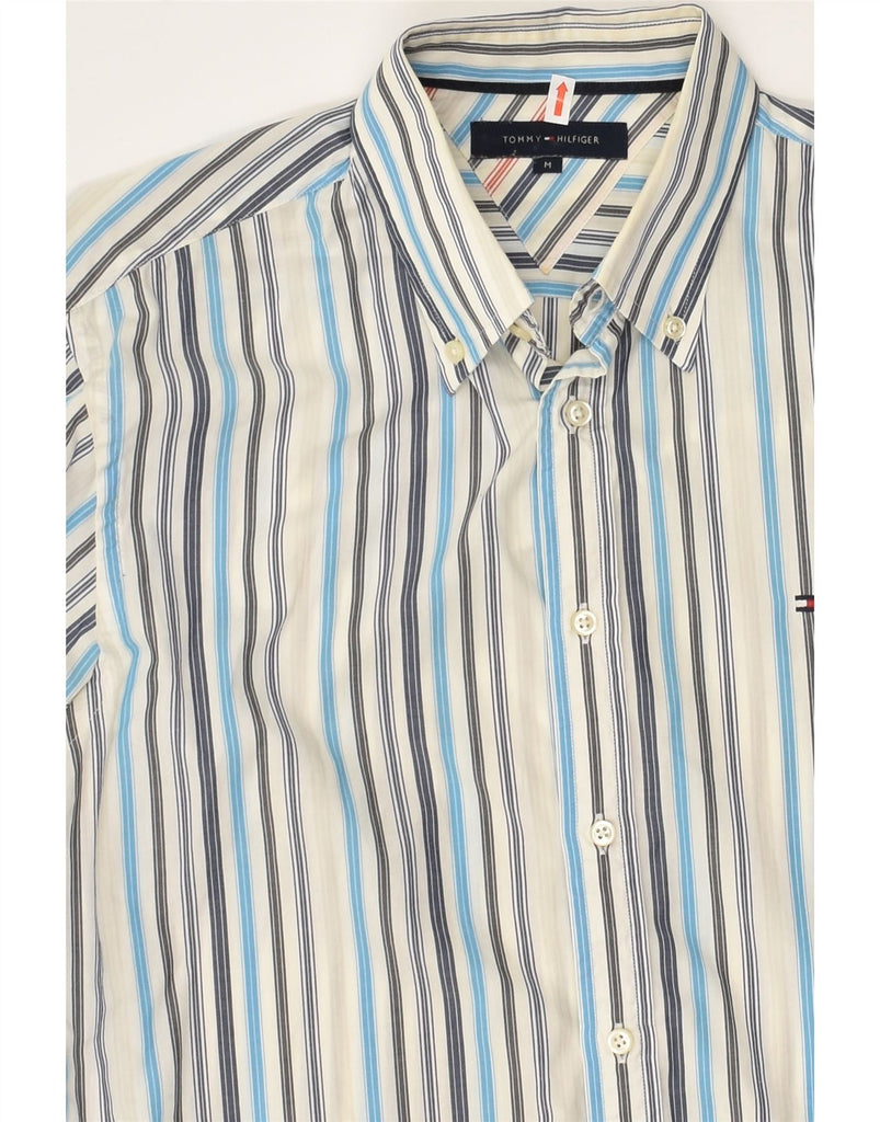 TOMMY HILFIGER Mens Shirt Medium White Striped Cotton | Vintage Tommy Hilfiger | Thrift | Second-Hand Tommy Hilfiger | Used Clothing | Messina Hembry 