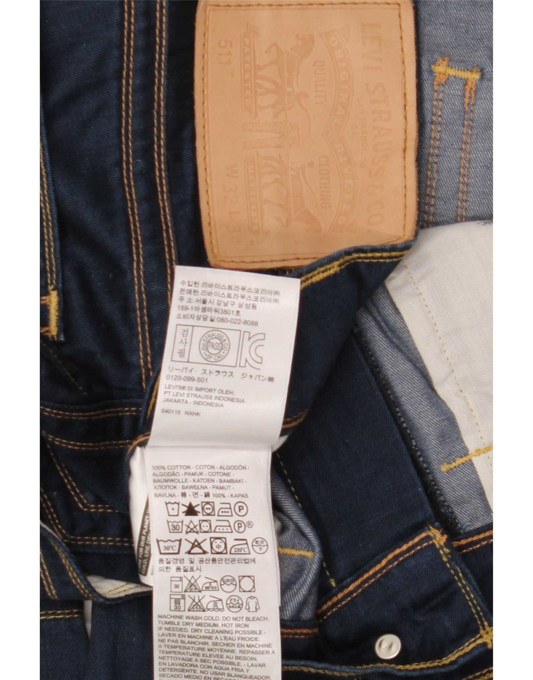 Levi's Mens 511 Slim Jeans W32 L34 Navy Blue Cotton