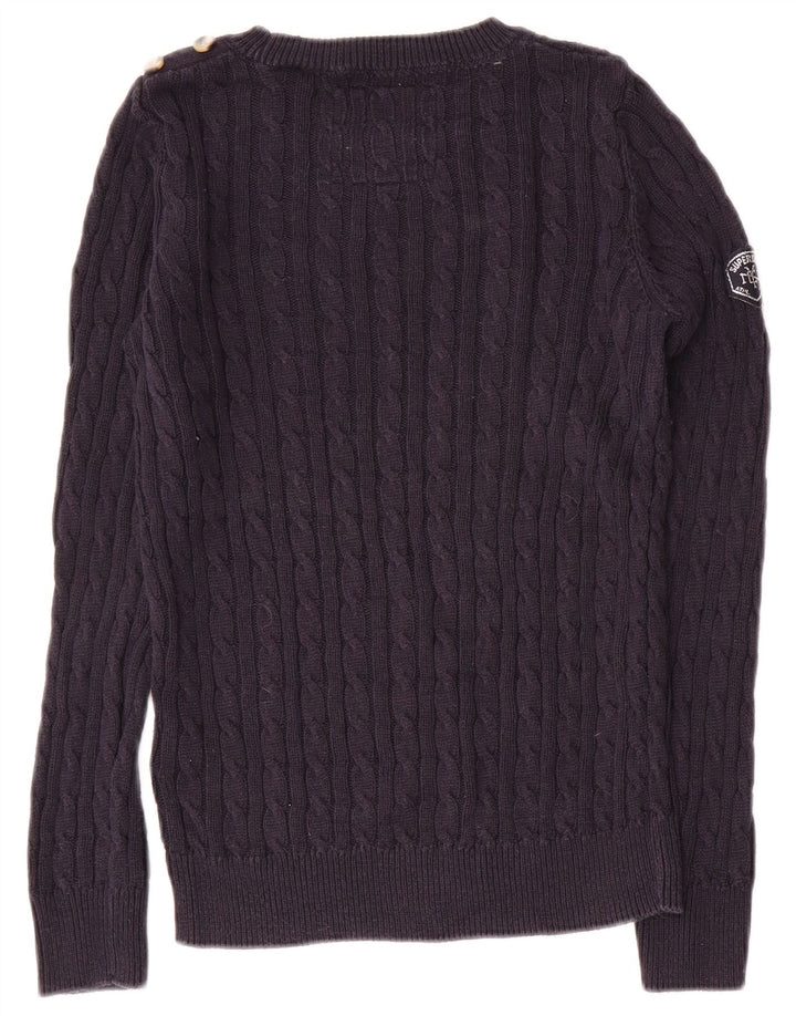 SUPERDRY Womens Crew Neck Jumper Sweater UK 8 Small  Navy Blue Cotton