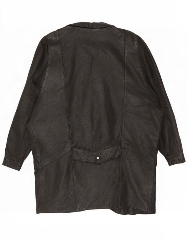 Vintage Womens Oversized Leather Coat UK 12 Medium Black