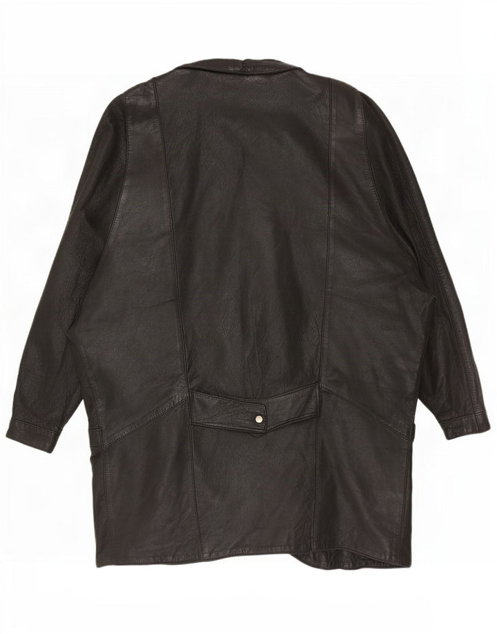 Vintage Womens Oversized Leather Coat UK 12 Medium Black
