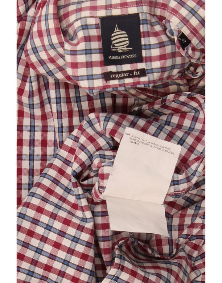 Marina Yachting Mens Regular Fit Shirt Size 42 Large Red Gingham Cotton