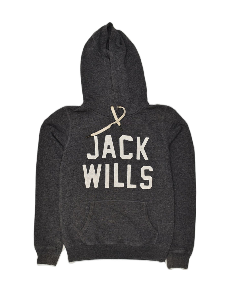 JACK WILLS Womens Graphic Hoodie Jumper UK 8 Small  Grey Cotton | Vintage Jack Wills | Thrift | Second-Hand Jack Wills | Used Clothing | Messina Hembry 