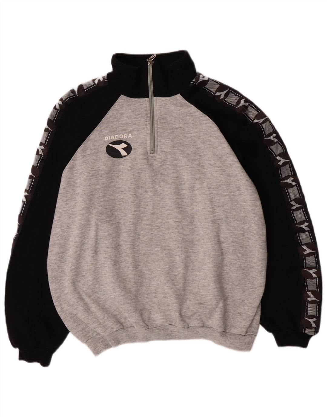 Diadora Mens Zip Neck Sweatshirt Jumper Large Grey Colourblock Cotton