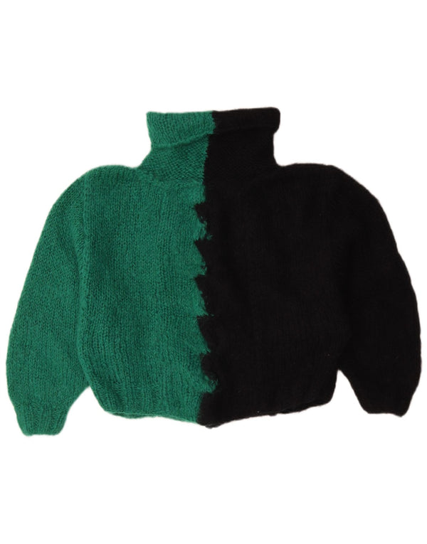 Vintage Womens Roll Neck Jumper Sweater UK 16 Large Green Colourblock