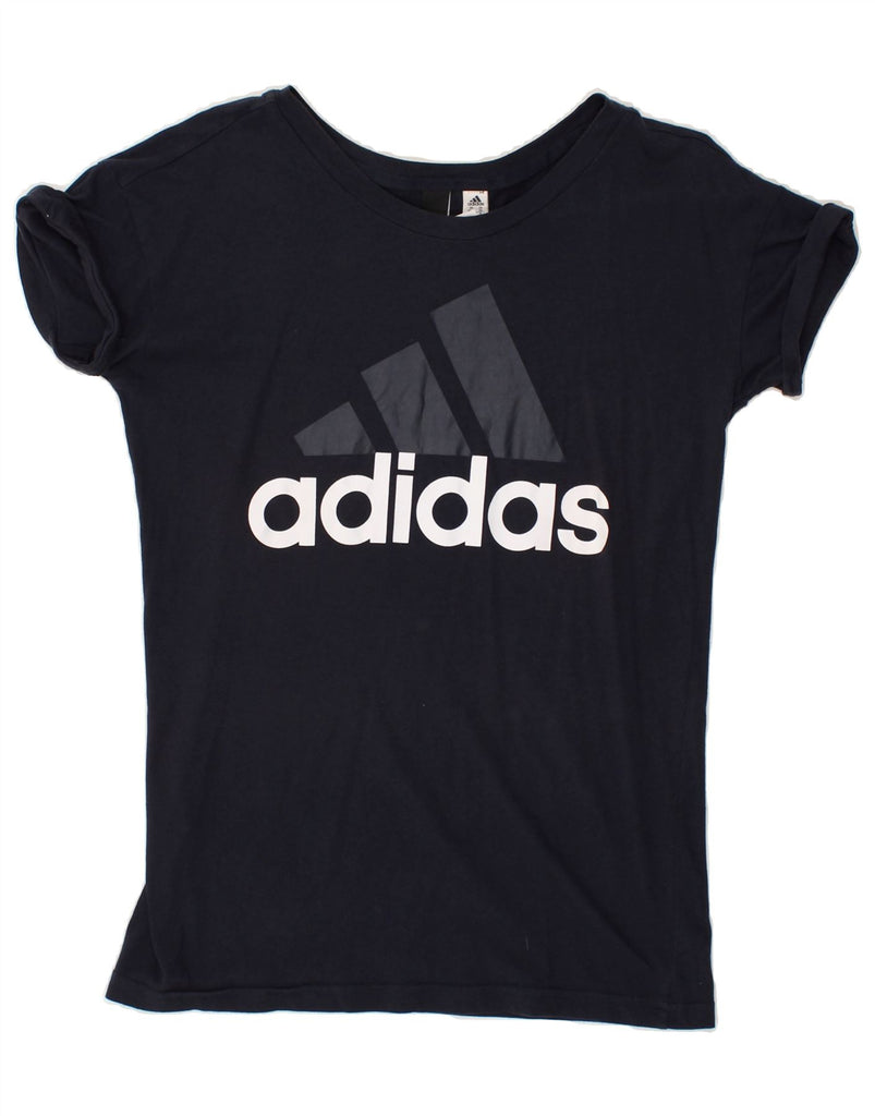 ADIDAS Womens Graphic T-Shirt Top UK 4/6 XS Navy Blue Cotton | Vintage Adidas | Thrift | Second-Hand Adidas | Used Clothing | Messina Hembry 