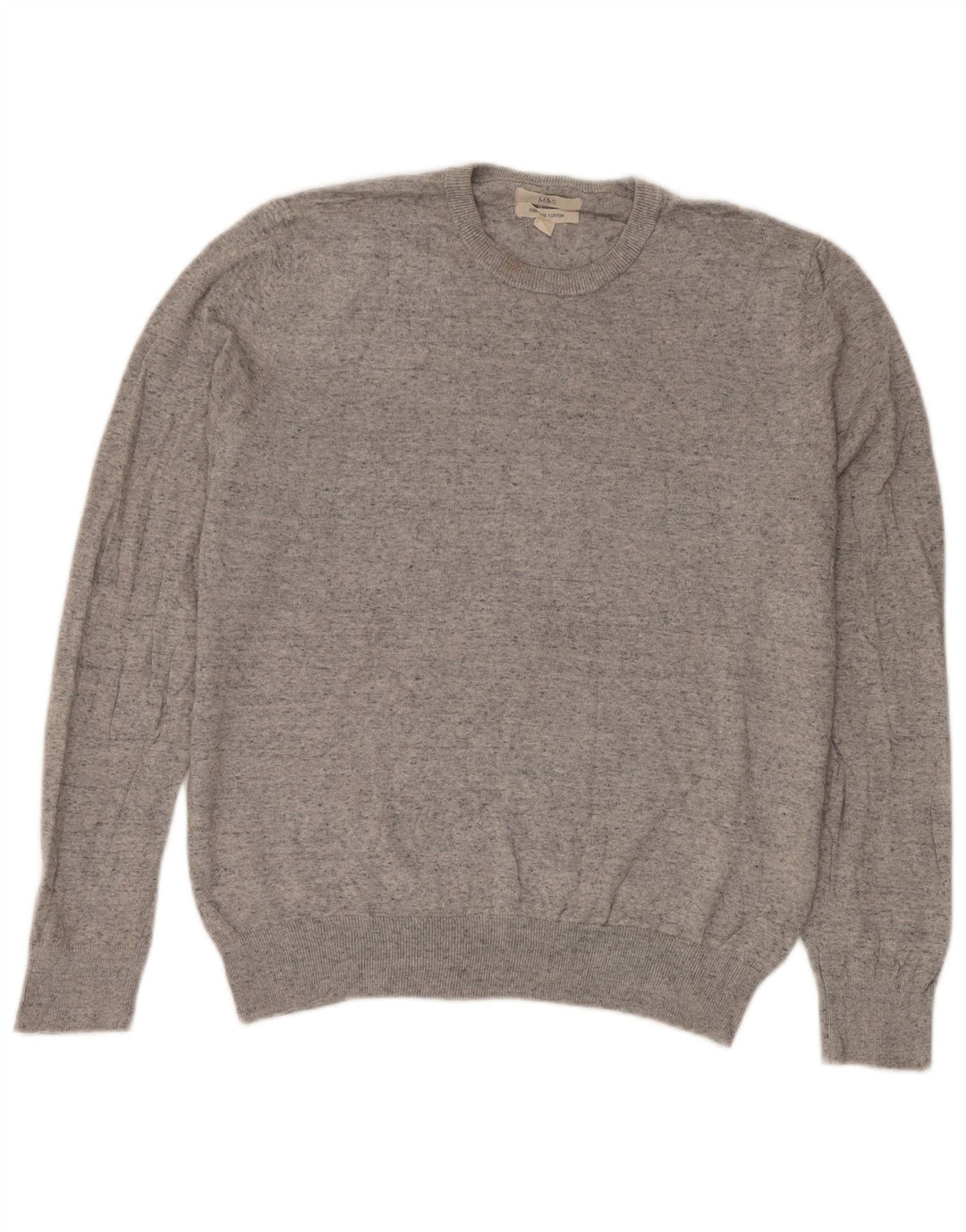 Marks & Spencer Mens Crew Neck Jumper Sweater Large Grey Flecked Cotton