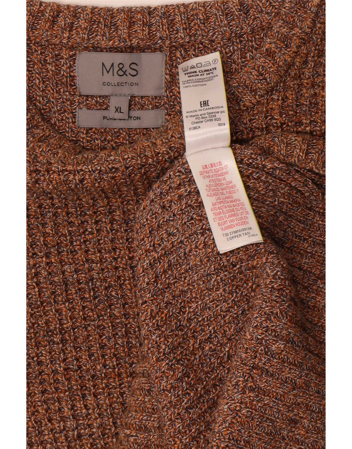 Marks & Spencer Mens Boat Neck Jumper Sweater XL Brown Cotton