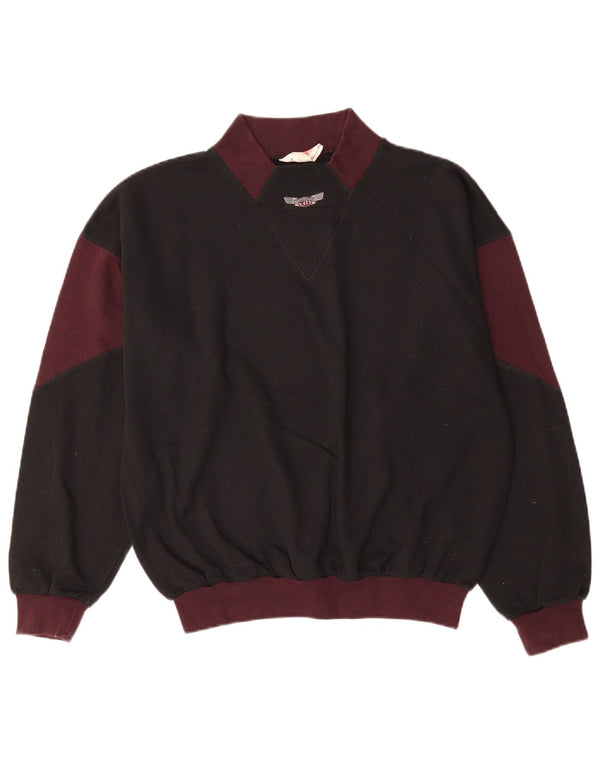 Vintage Mens Sweatshirt Jumper Medium Black Colourblock Cotton