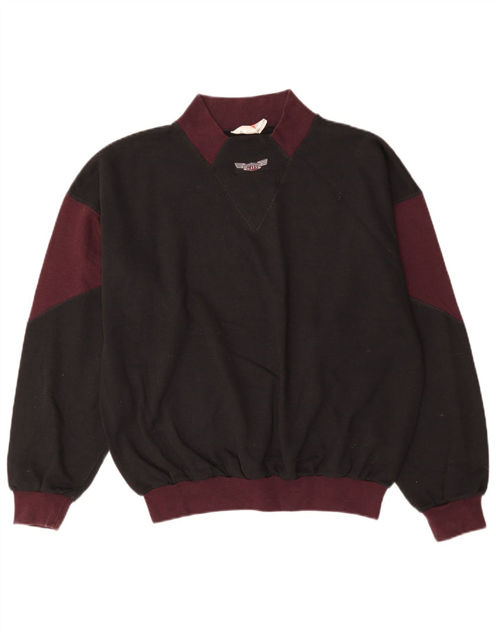 Vintage Mens Sweatshirt Jumper Medium Black Colourblock Cotton