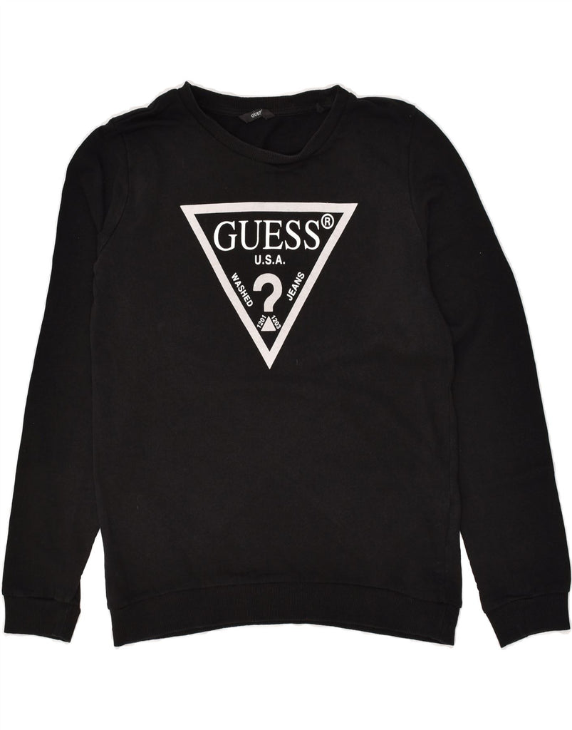 GUESS Womens Graphic Sweatshirt Jumper UK 16 Large  Black Cotton | Vintage Guess | Thrift | Second-Hand Guess | Used Clothing | Messina Hembry 