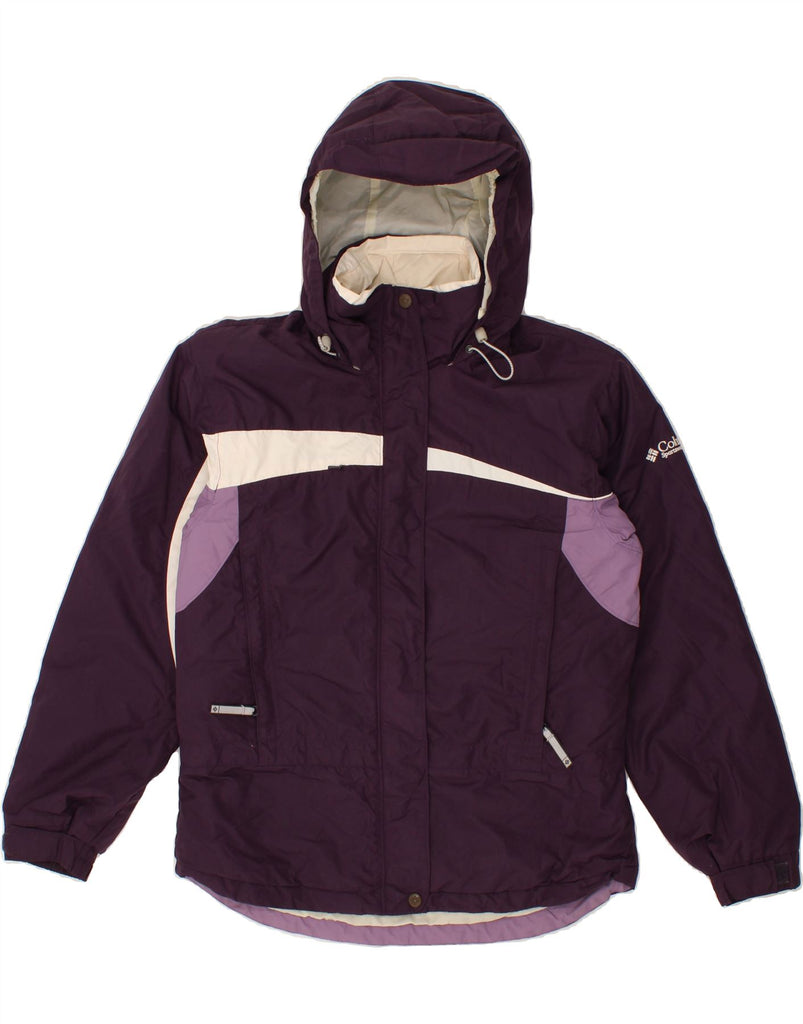 COLUMBIA Womens Hooded Windbreaker Jacket UK 14 Medium Purple Colourblock Vintage Columbia and Second-Hand Columbia from Messina Hembry 