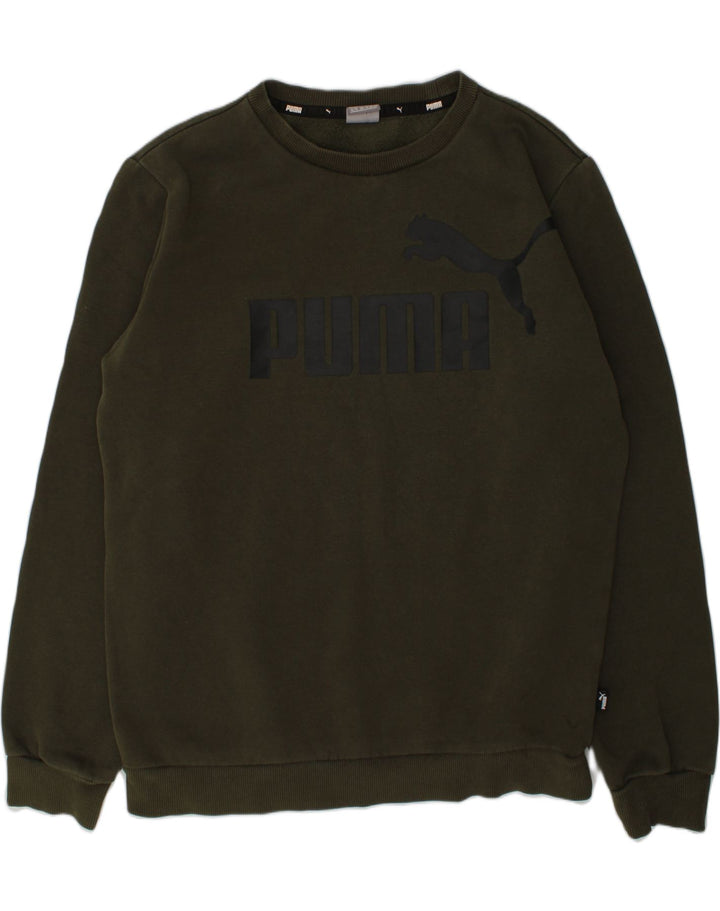 PUMA Boys Graphic Sweatshirt Jumper 13-14 Years Khaki Cotton | Vintage Puma | Thrift | Second-Hand Puma | Used Clothing | Messina Hembry 