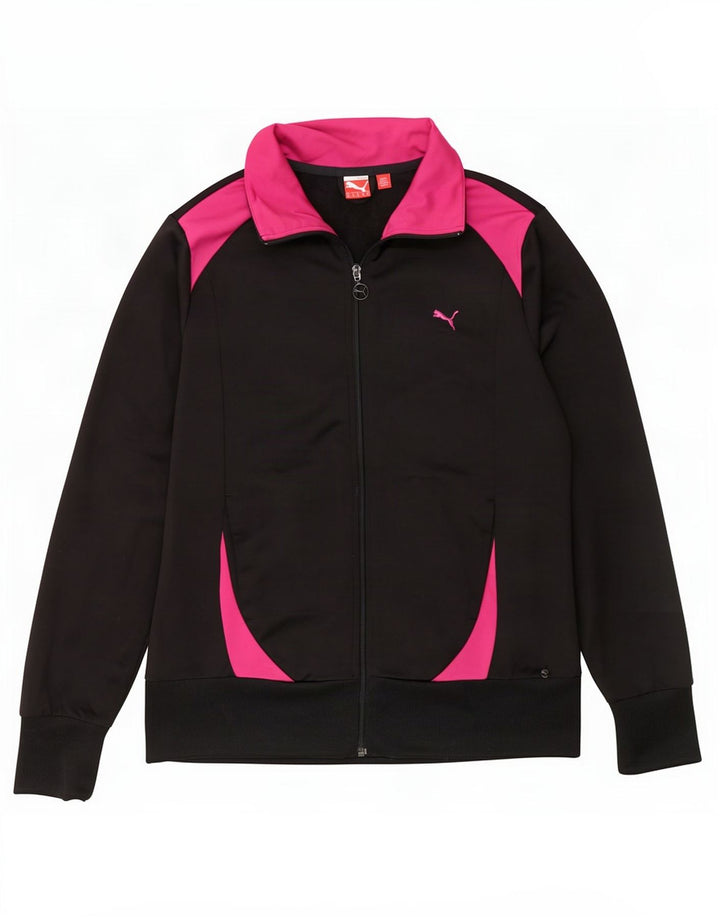 Puma Womens Tracksuit Top Jacket UK 16 Large Black Colourblock Polyester