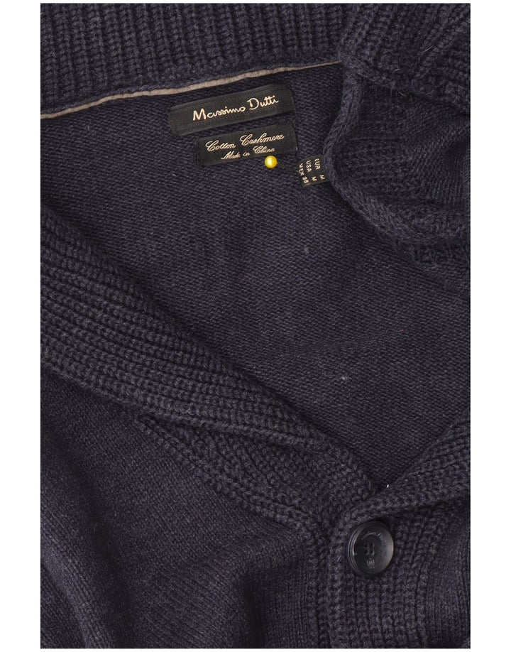 Massimo Dutti Mens Cardigan Sweater Medium Navy Blue Cotton