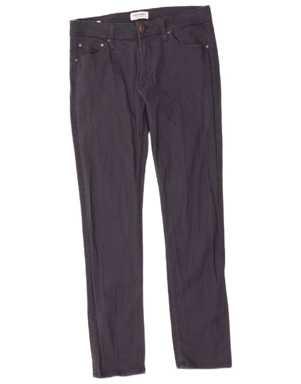 Jack & Jones Mens Straight Casual Trousers W32 L32 Navy Blue Cotton