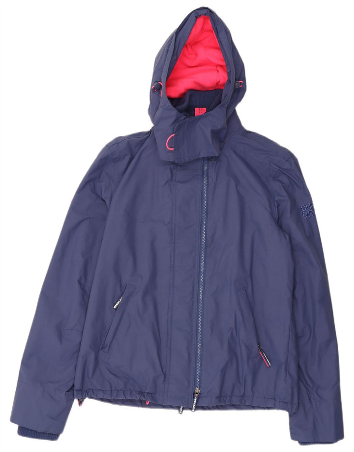Superdry Womens Hooded Windbreaker Jacket UK 16 Large Blue Colourblock