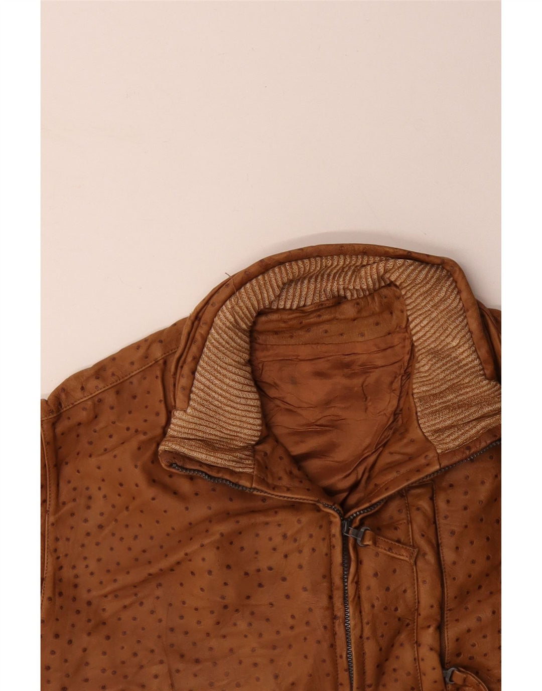 VINTAGE Mens Leather Gilet IT 56 3XL Brown Spotted