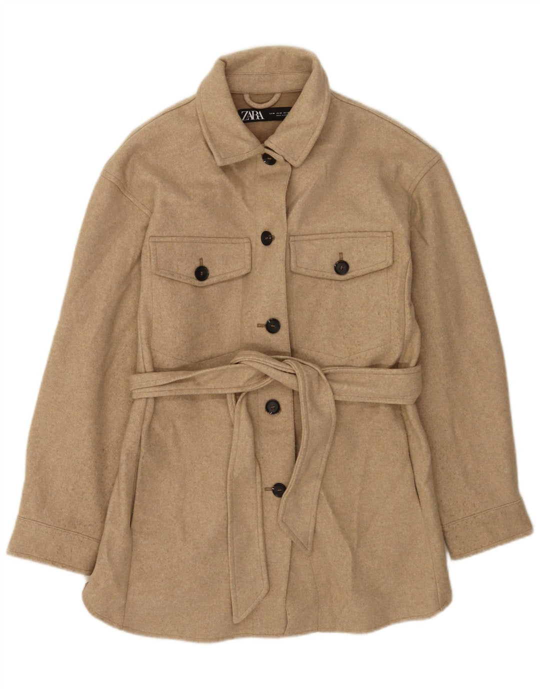 Zara Womens Overcoat UK 14 Medium Beige Flecked Polyester