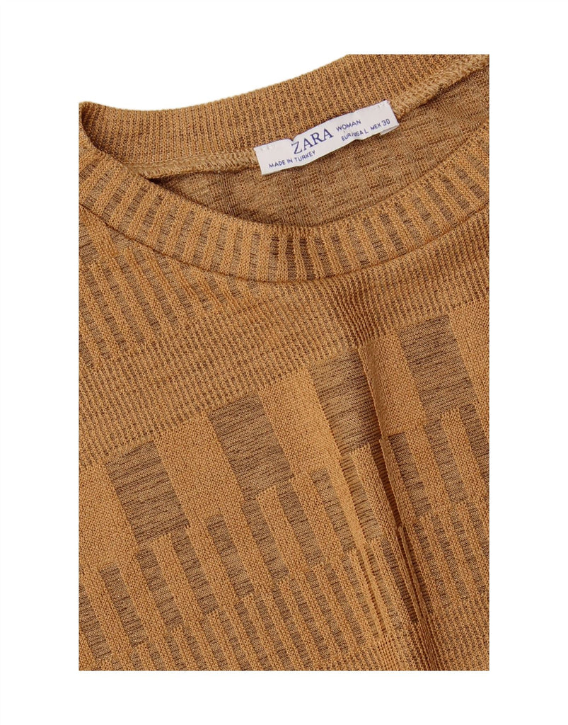 ZARA Womens T-Shirt Top UK 14 Large Beige Geometric Vintage Zara and Second-Hand Zara from Messina Hembry 