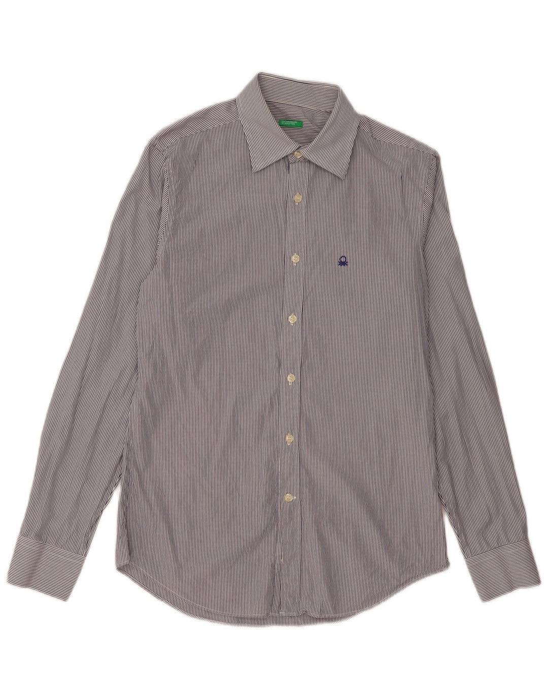 BENETTON Mens Shirt Small Navy Blue Pinstripe