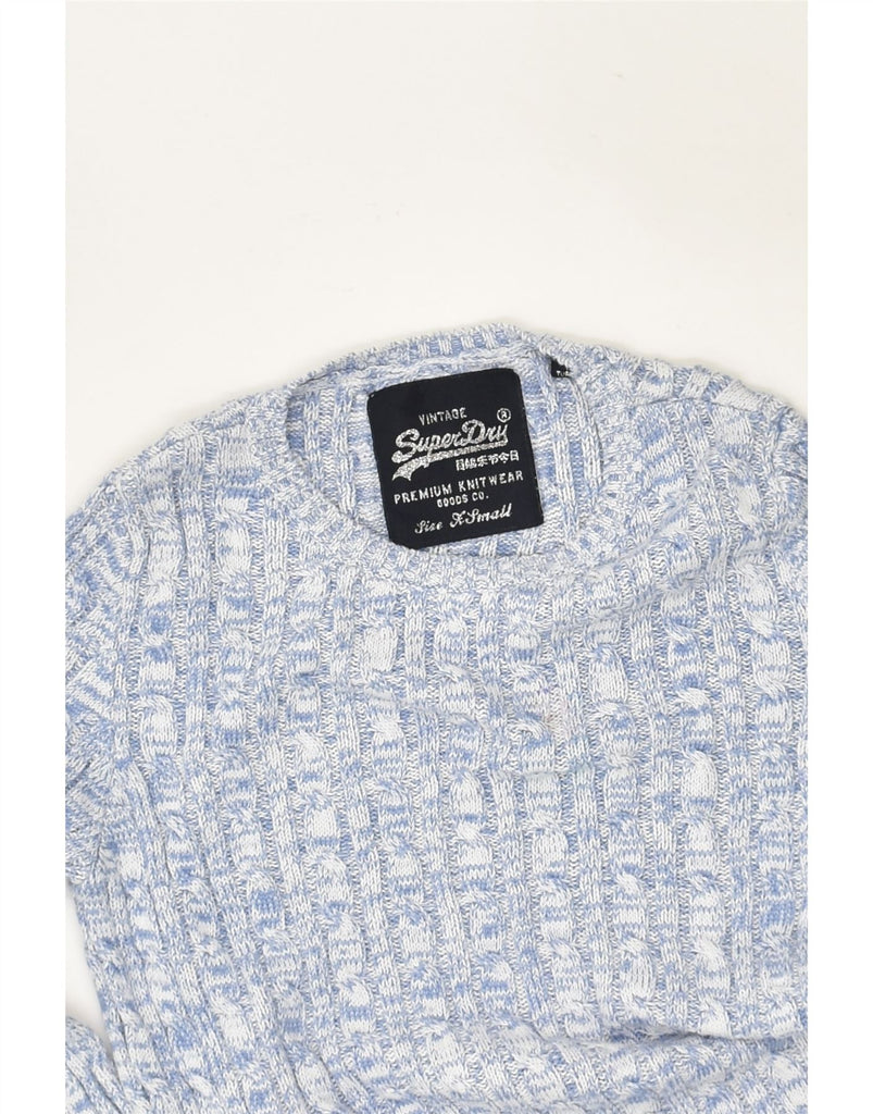 SUPERDRY Womens Boat Neck Jumper Sweater UK 6 XS Blue Flecked Cotton | Vintage Superdry | Thrift | Second-Hand Superdry | Used Clothing | Messina Hembry 