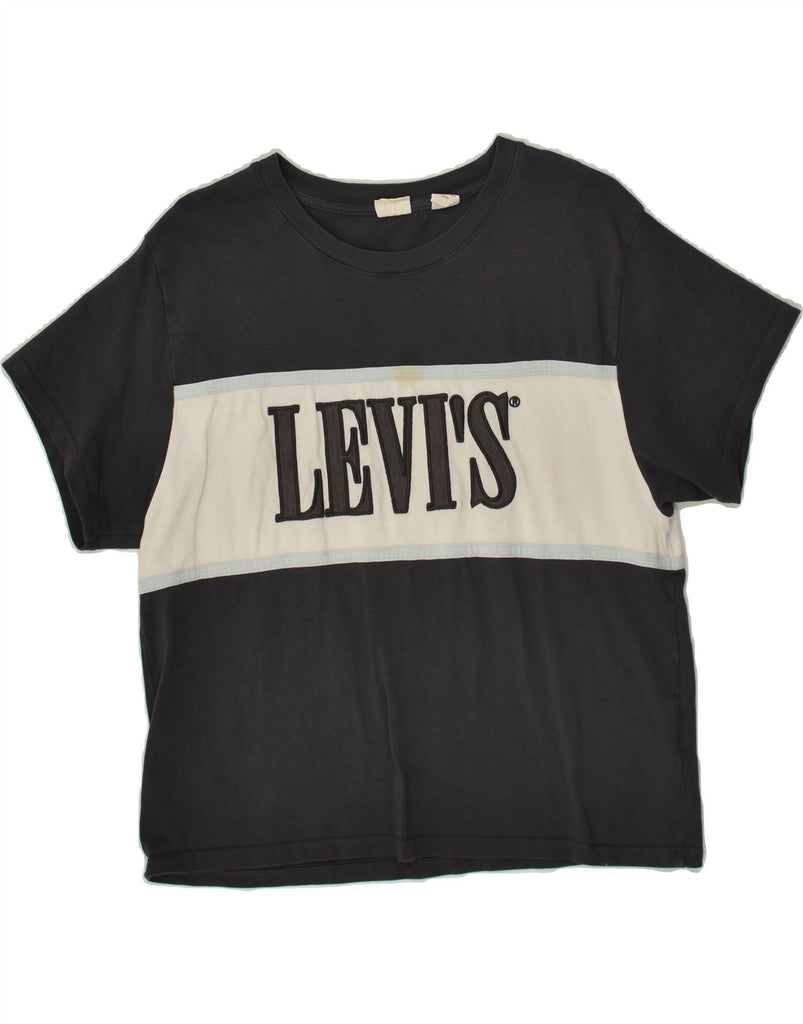 LEVI'S Womens Graphic T-Shirt Top UK 10 Small Navy Blue Colourblock Cotton | Vintage Levi's | Thrift | Second-Hand Levi's | Used Clothing | Messina Hembry 