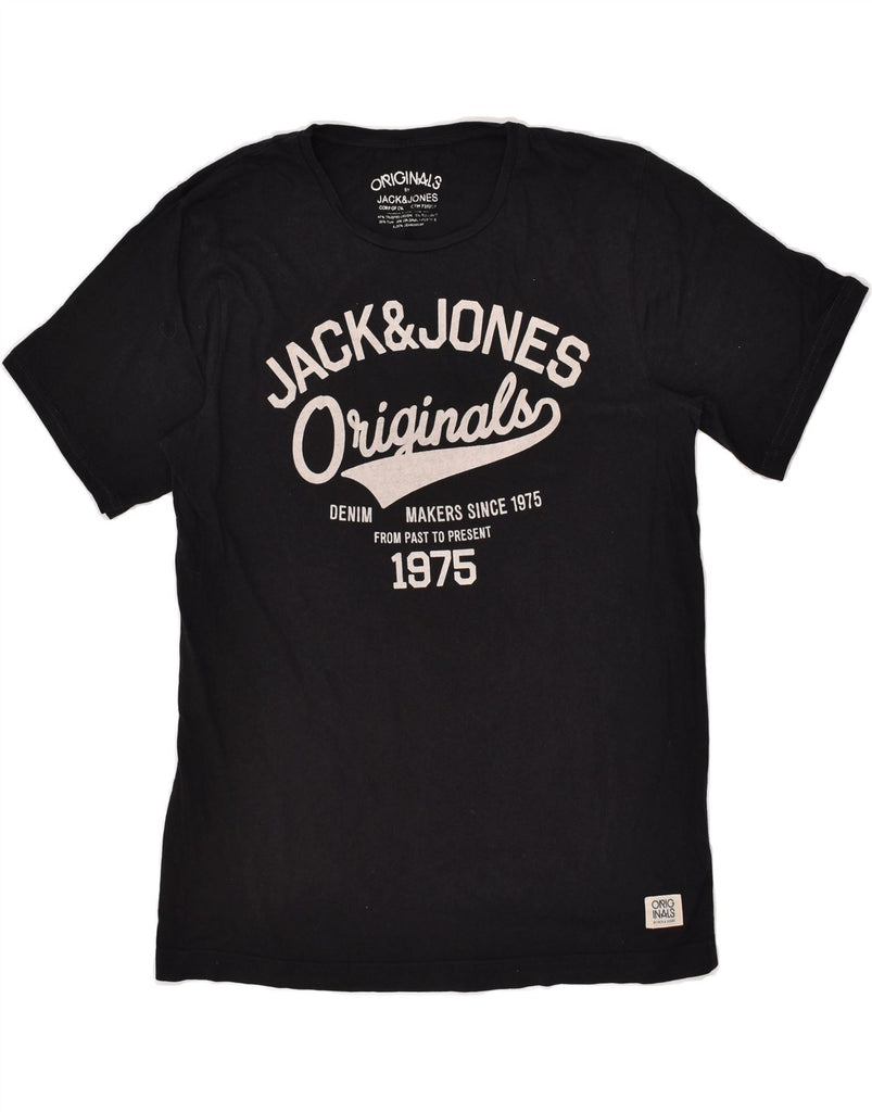 JACK & JONES Mens Graphic T-Shirt Top Medium Black Cotton | Vintage Jack & Jones | Thrift | Second-Hand Jack & Jones | Used Clothing | Messina Hembry 