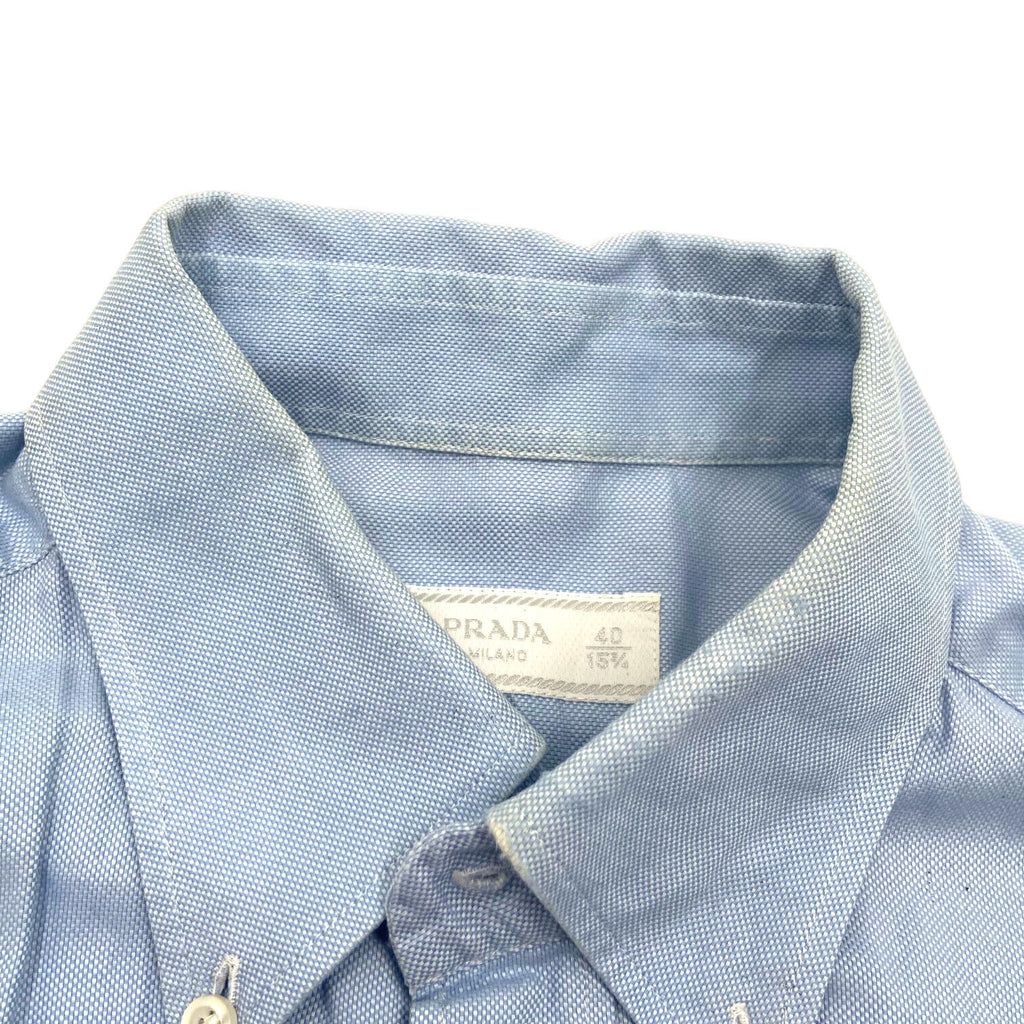 Prada Mens Blue Button Down Collar Shirt | Vintage High End Designer Formal VTG | Vintage Messina Hembry | Thrift | Second-Hand Messina Hembry | Used Clothing | Messina Hembry 