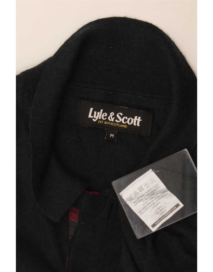 Lyle & Scott Mens Polo Neck Jumper Sweater Medium Black Check Wool