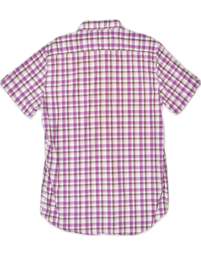 MASSIMO DUTTI Mens Short Sleeve Shirt Medium Purple Check Cotton | Vintage | Thrift | Second-Hand | Used Clothing | Messina Hembry 