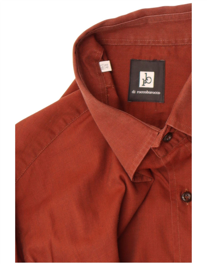 Roccobarocco Mens Shirt Size 16 1/2 42 Large Brown Cotton