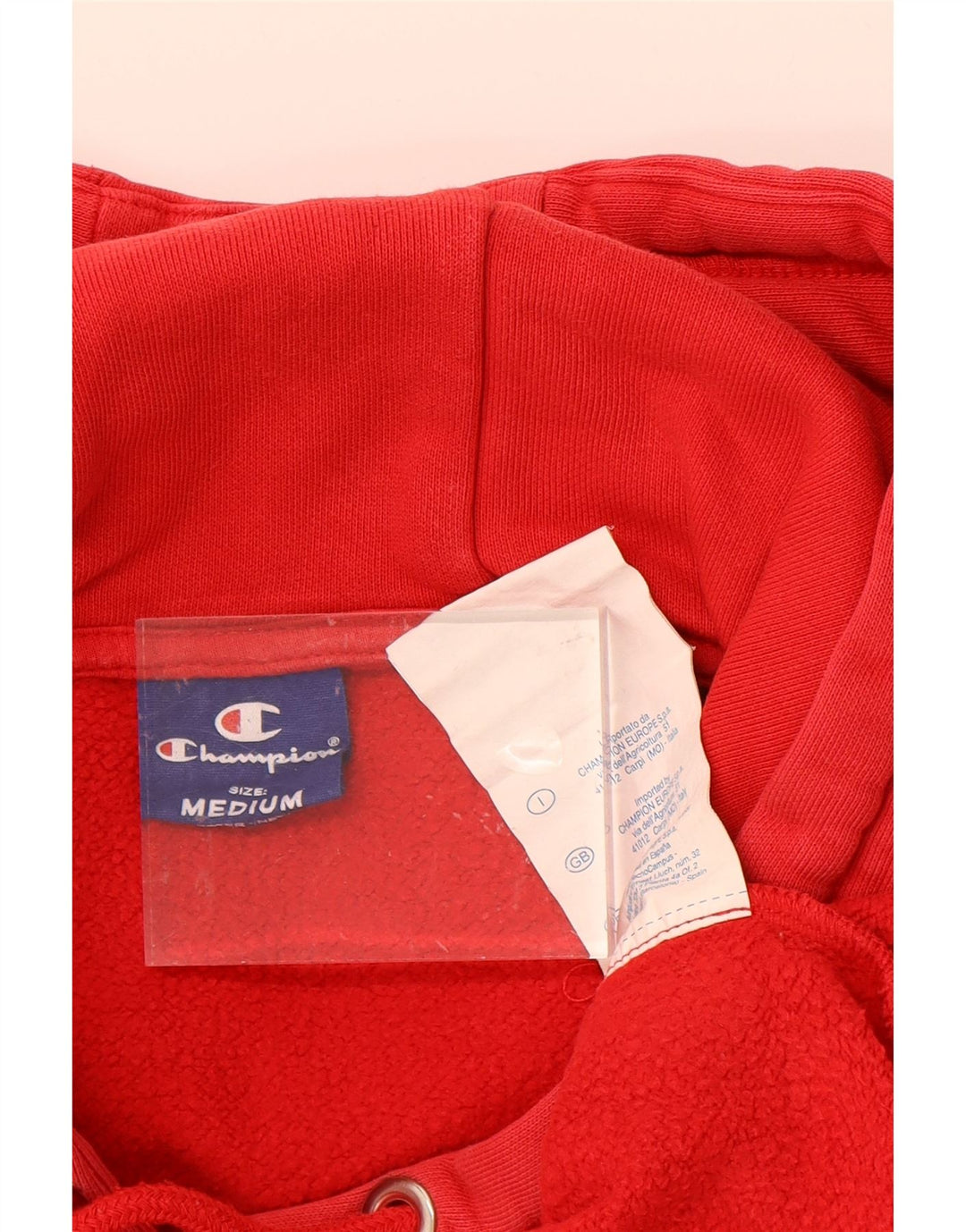 CHAMPION Mens Graphic Hoodie Jumper Medium Red Colourblock Cotton Vintage Champion and Second-Hand Champion from Messina Hembry 
